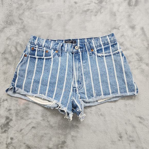 Abercrombie & Fitch Shorts Womens 27/4 Blue Striped Annie High Rise Cutoff Denim - Picture 1 of 10